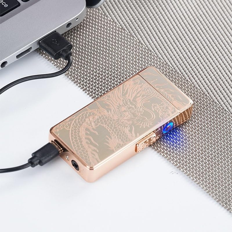 Gas-Electric 2 in 1 Torch Lighter, Dual Arc USB Rechargeable Refillable Butane Windproof Flameless for Men(Black Matte)