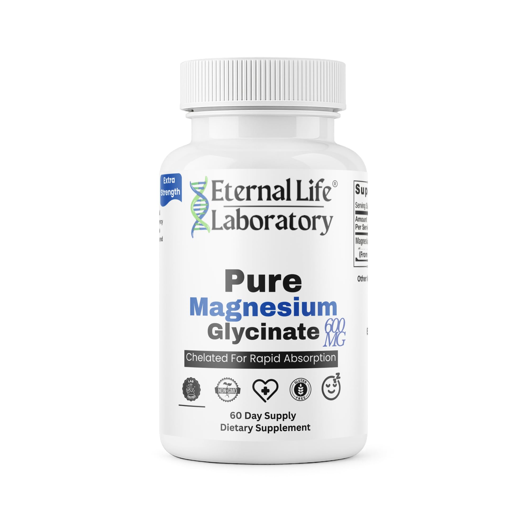 Pure Magnesium Glycinate 600mg - 60 Capsules - Magnesium Bisglycinate Chelated for Optimal Absorption - Supports Muscle and