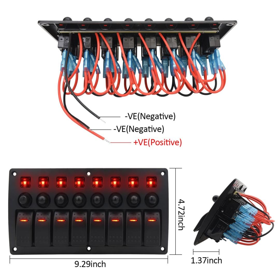 Geloo 12V 24V 8 Gang Panel de Interruptor Basculante Impermeable con Interruptores de Circuito de Protección de Sobrecarga para Coche Barco Marina RV Caravana