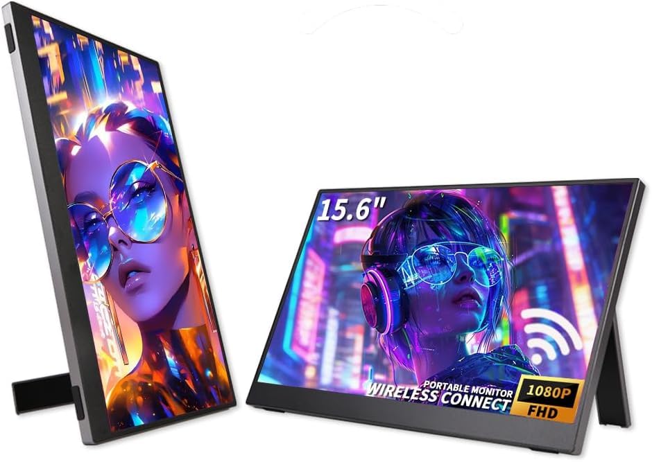 Image of QQU 15.6 Inch Wireless Portable Monitor, HDR Eye Careful Gaming Monitor, FHD IPS /HDR Computer Screen Extender with Built-in Speakers, Compatible with Laptop PC Phone PS4 /PS5 Switch