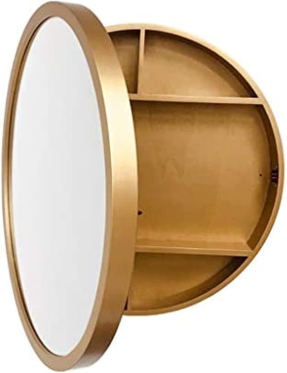 BKSXSOP 70cm Solid Wood Round Wall Mirror Cabinet with Storage, Gold Vanity for Bathroom, Stylish Home Decor, Functional and Elegant Design