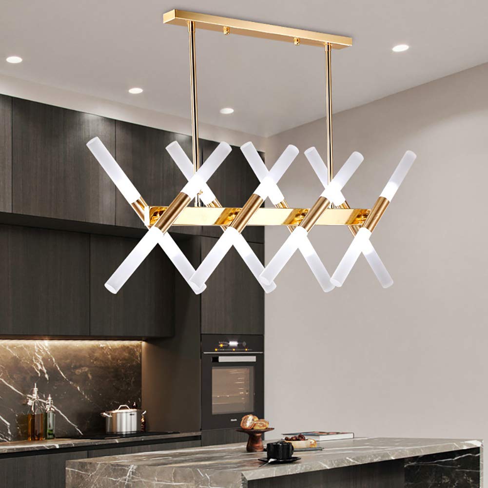 Nowoczesny żyrandol LED 16-punktowa oprawa wisząca Regulowany akrylowy klosz Lampa sufitowa do kuchni, jadalni Salon - elegancki złoty design LWX