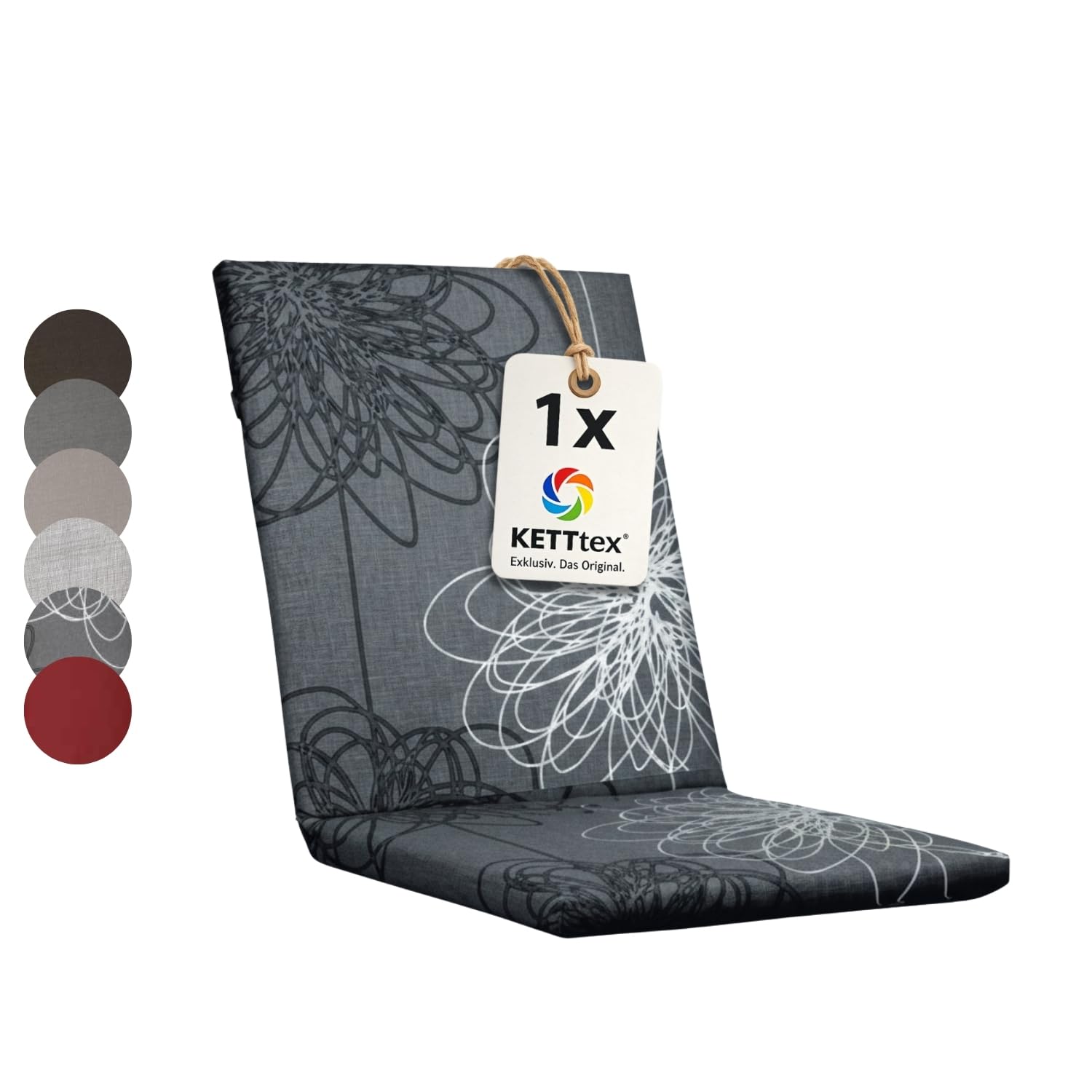 Auflage Mittellehner anthrazit floral I Gartenstuhl Polster 109x50x4cm I hochwertige und Pflegeleichte Sesselauflage I Wetter- und formbeständige Stuhlauflage I KTH2 Sitzauflage