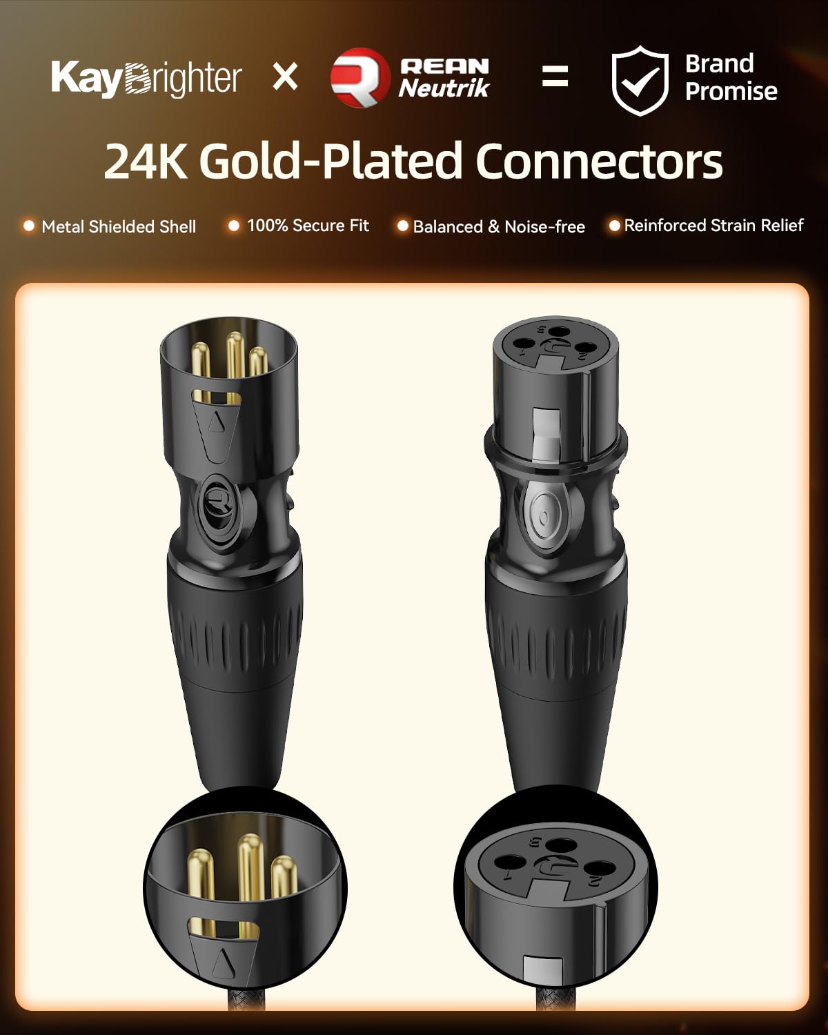 Mikrofonkabel, 1 m, leichtes XLR-auf-XLR-Kabel, 3-polige vergoldete Rean-Neutrik-Stecker, Stecker auf Buchse, kurze XLR-Kabel für Heimstudio-Audio-Mixer, 2 Stück