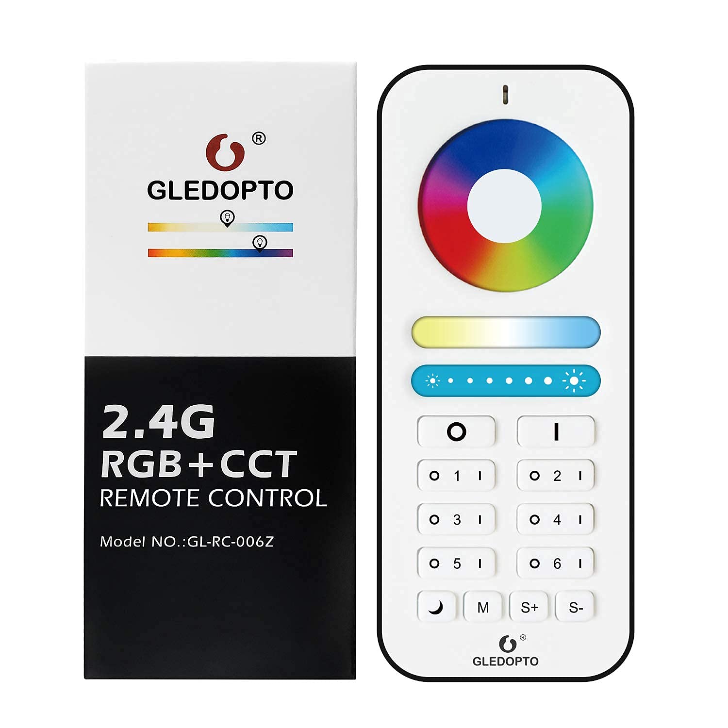 GLEDOPTO GLEDOPTO RGBCCT 2.4G RF Remote Control Wall Switch, Color/ Color Temperature/ Brightness Adjustable, Group Management, Night Light, 9 Modes Changing (Remote Control)