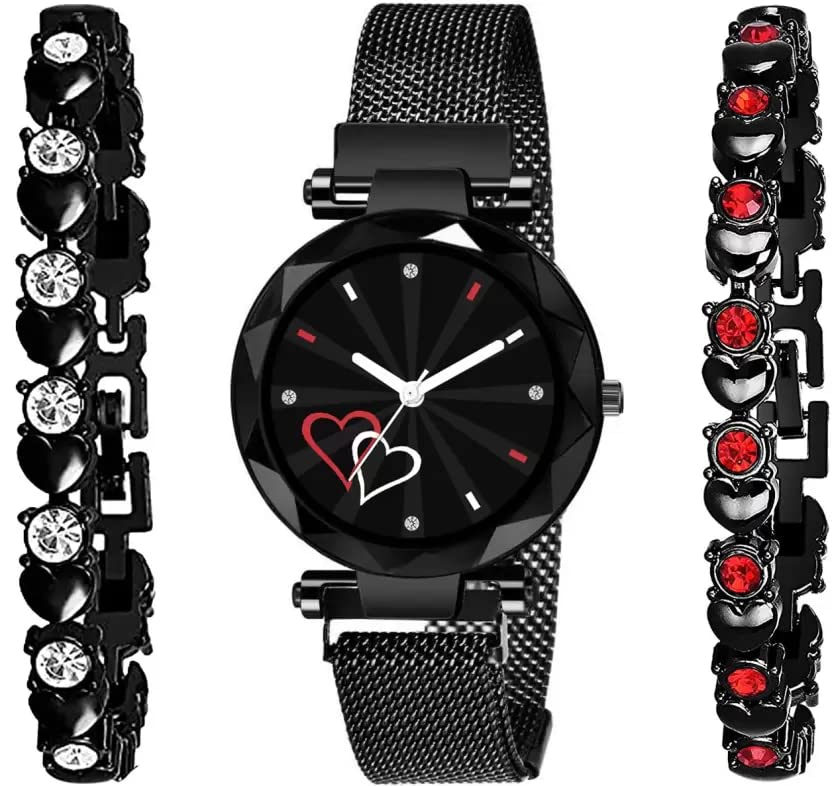 RUSTET Analogue Unique Designer Black Heart Design Black Dial Black Magnet Strap Wrist Watch for Women & Girls (RED-WHT) (B0C594YQQ5) Amazon Price History, Amazon Price Tracker