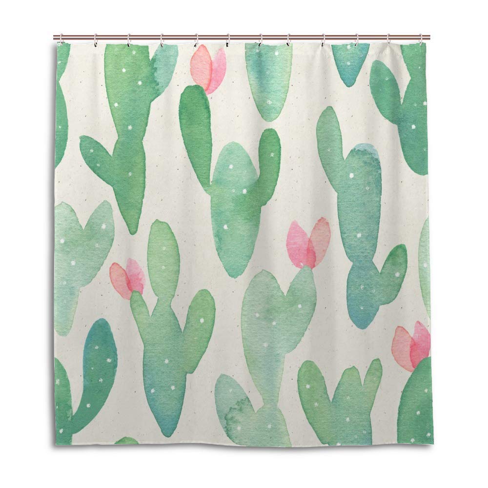 Rideau de douche cactus aquarelle en polyester imperméable avec crochets décoratifs