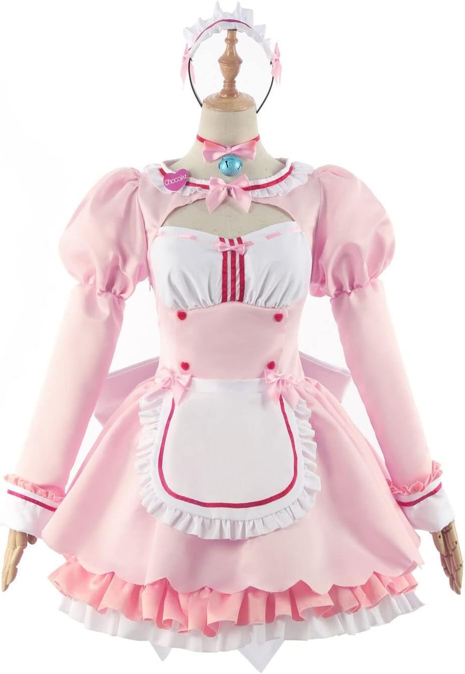 Nekopara Chocolate Vanilla Cosplay Costume Maid Lolita Dress Blue Pink Purple Yellow Skirt Dress Cat Claw Stockings Accessories Cosplay Props (Color : Pink full set, Size : XX-Large)