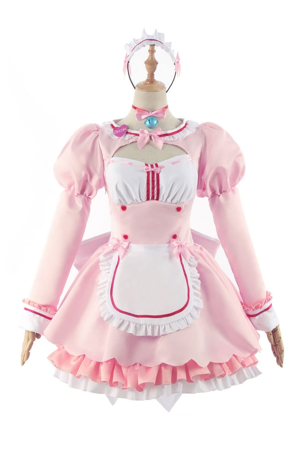 Nekopara Chocolate Vanilla Cosplay Costume Maid Lolita Dress Blue Pink Purple Yellow Skirt Dress Cat Claw Stockings Accessories Cosplay Props (Color : Pink full set, Size : XX-Large)