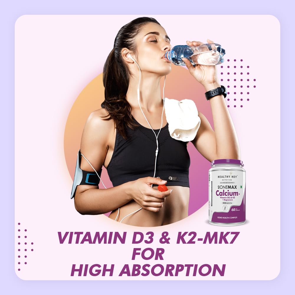 HealthyHey Nutrition Vegan Calcium with Magnesium, Vitamin D3 & Vitamin K2- Mk7 - BoneMax - Bone Health Complex - 60 Vegetable Capsules 3