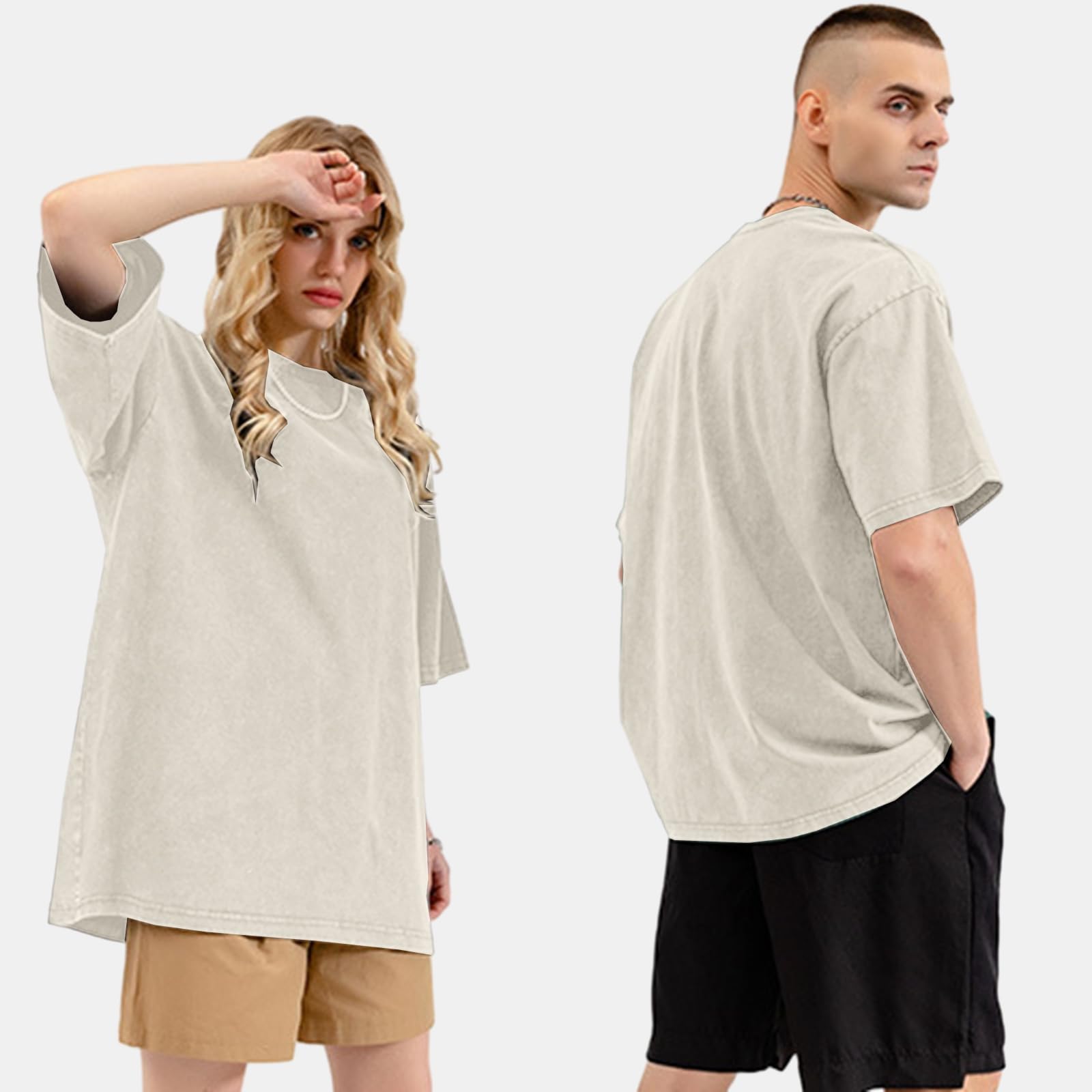 HOUZONIY 3PC T-Shirt Basic Oversized a Maniche Corte, Magliette Larghe Uomo, Washed Heavy T-Shirt Uomo, Casual, per Palestra(Beige/caffè/Grigio S)
