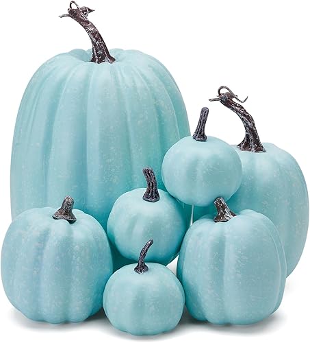 Lucakuins 7 calabazas artificiales para decoración de otoño, calabazas sintéticas surtidas, lindas calabazas de espuma para decoración del hogar y