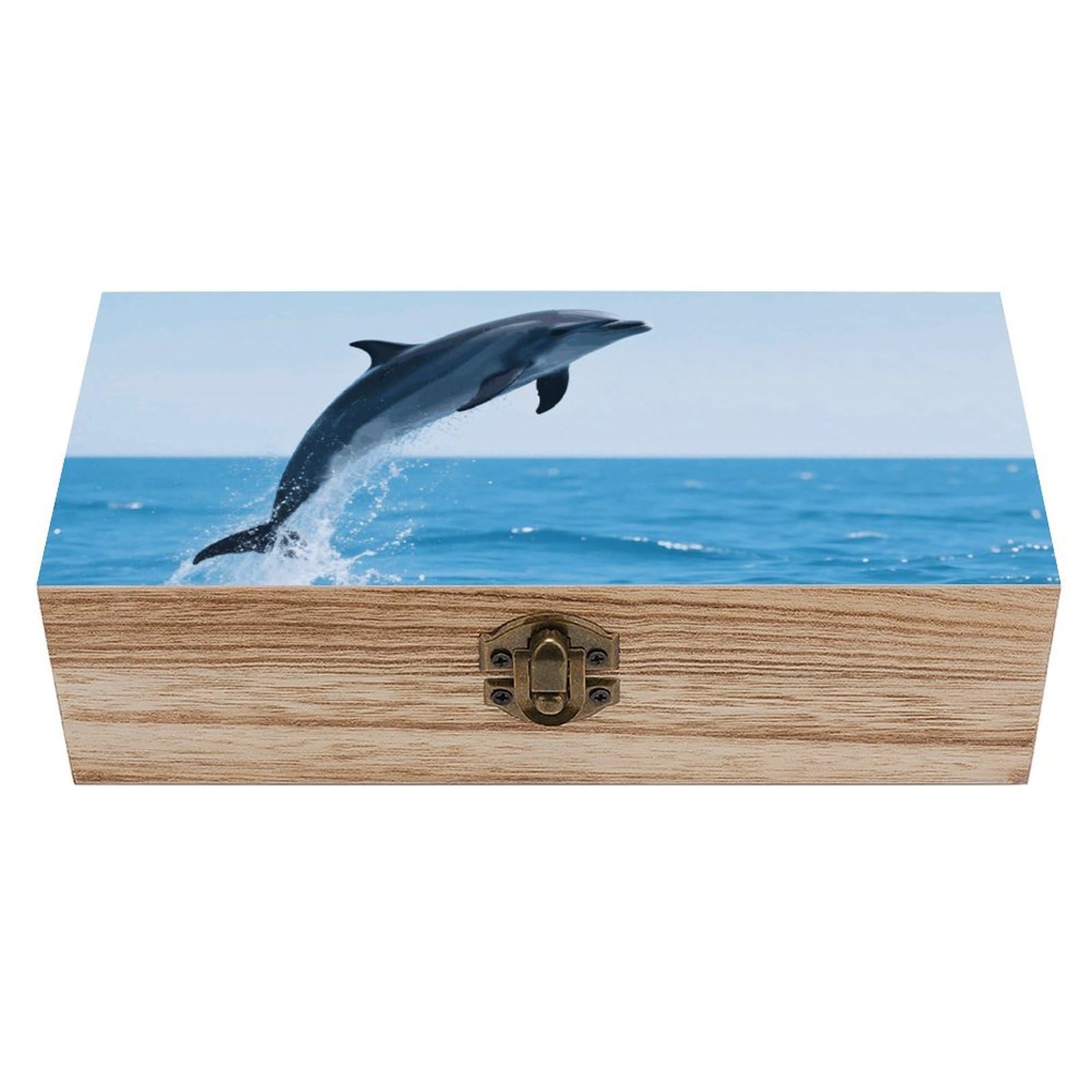 FodPand Decorative Keepsake Box Wooden Storage Boxes with Hinged Lid Handmade Dolphin Underwater Wood Organizer Memory Treasure Box for Jewelry Craft Card Photo Storage Wedding Bridal Shower Gifts
