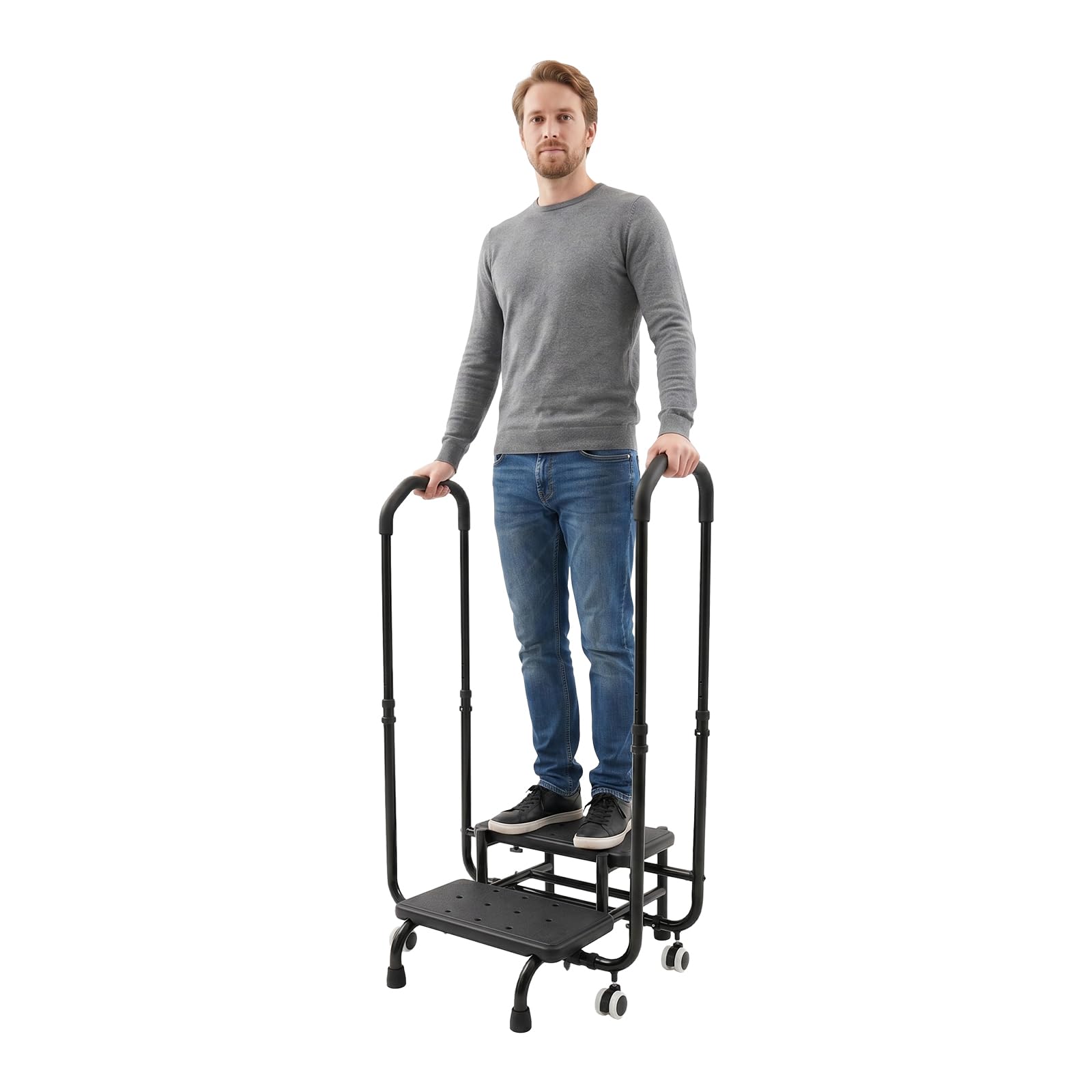 Sgabello con maniglia, 2 livelli, 136 kg, altezza regolabile (nero)