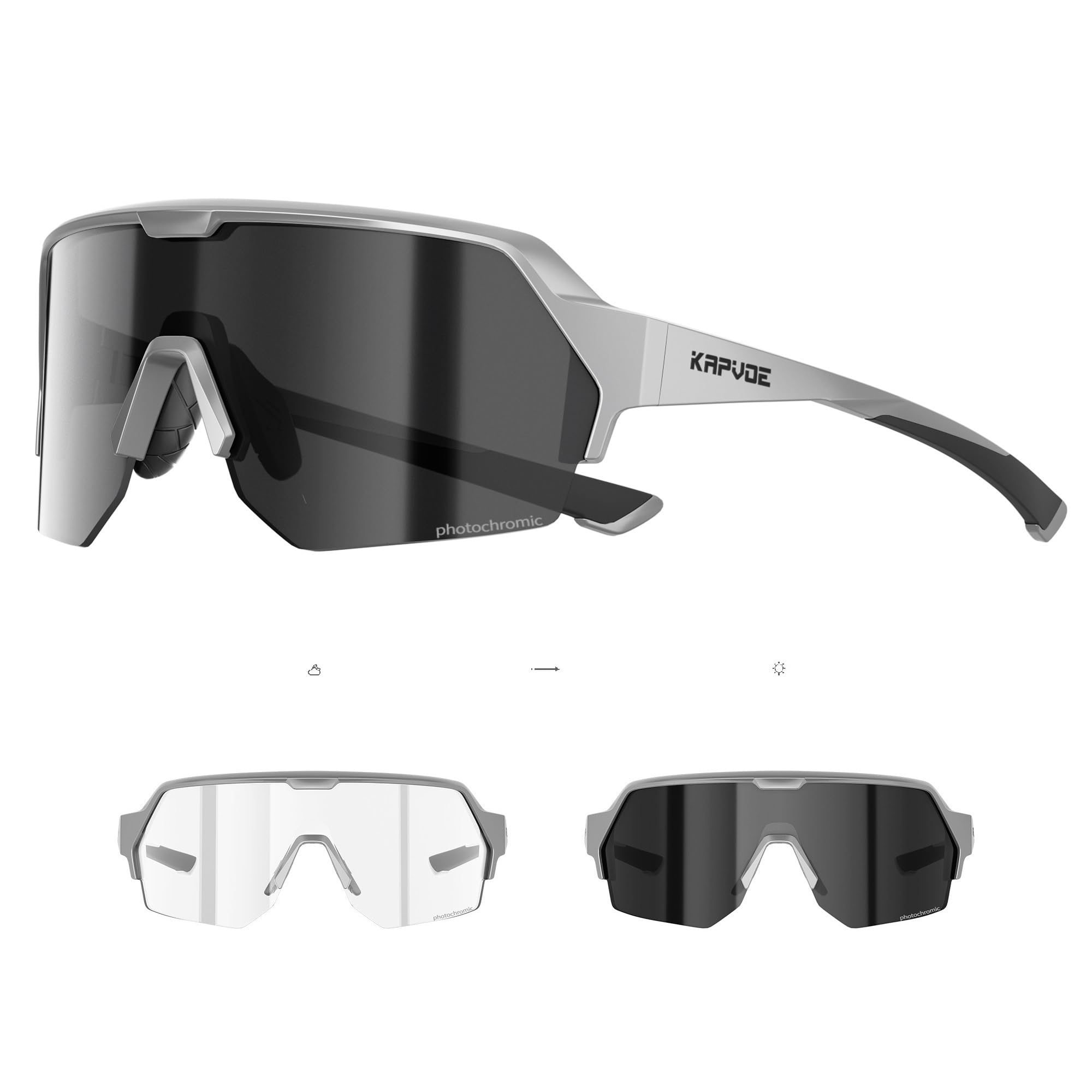 KAPVOE Photochromic Cycling Glasses with TR90 Frame and UV400 K360