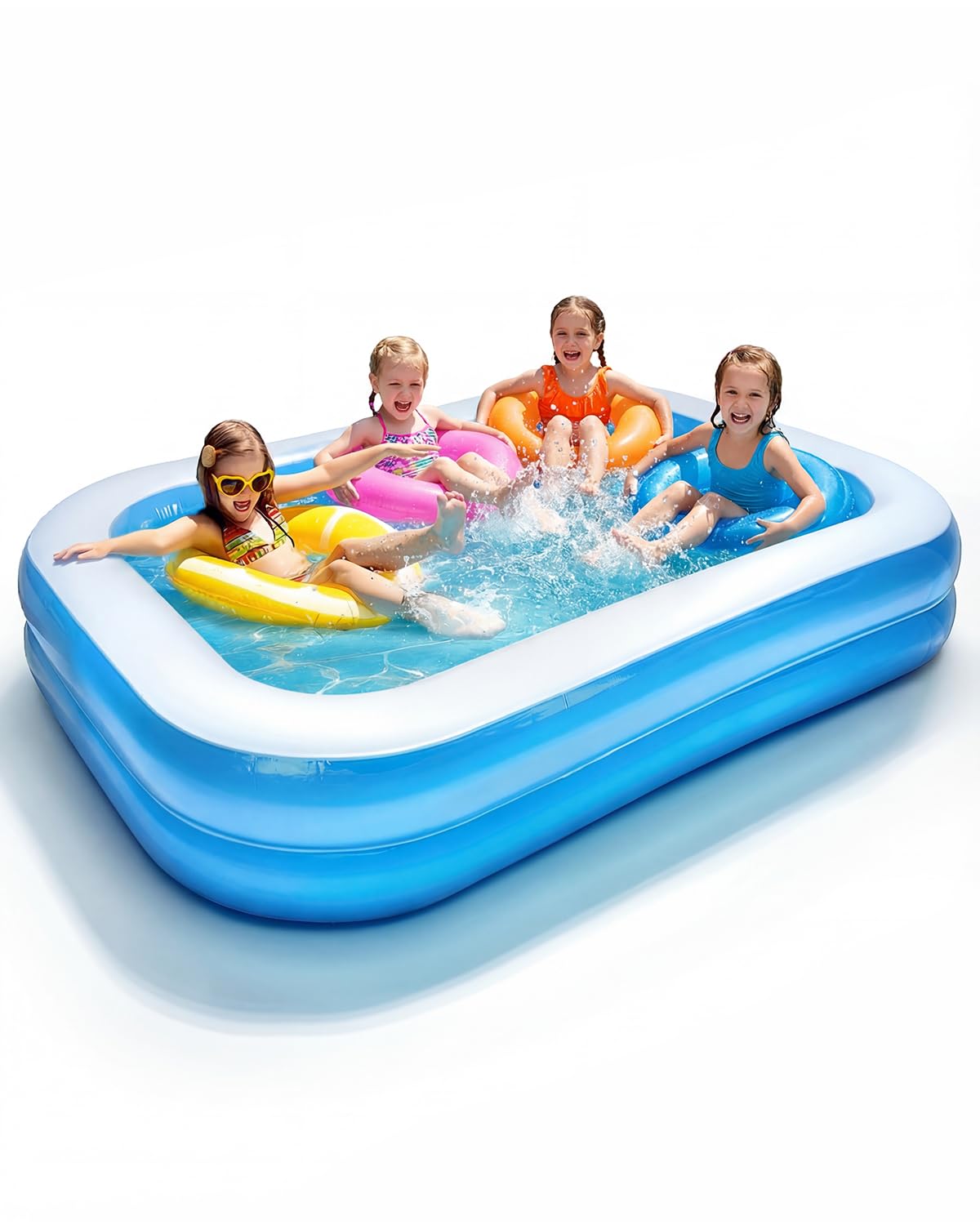 Inflatable Paddling Pool for Kids, 2M Large Rectangular Paddling Pool with Adhesive Repair Patch, Great for Parent-Child Play, Indoor Playroom, Outdoor Yard, Garden Lawn, Beach