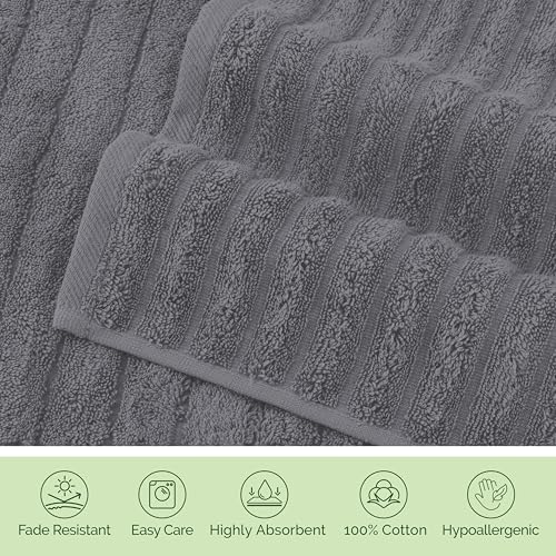Image of Elegant Comfort Luxury 100% Turkish Cotton Corduroy Ribbed 4 Pack Hand Towel Set 16 x 28 Inch - Absorbent, Super Soft, Quick Dry, Premium Towels for Bathroom, Gym, Spa and Hotel Use, Gray