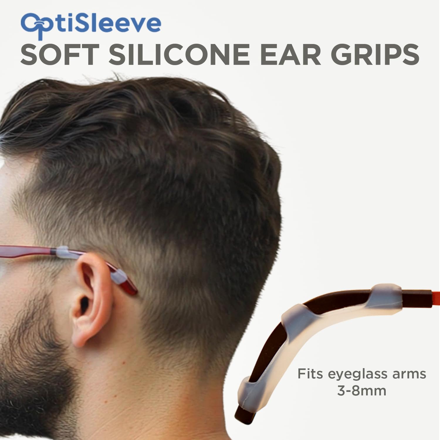 OptiSleeve Silikon-Brillen-Ohrgreifer - 4 Paar Anti-Rutsch-Brillen-Ohrgriffe für Komfort - rutschfeste Brillenohrbügel - Hypoallergene, weiche Silikonhüllen für Brillen & Sonnenbrillen (klar)