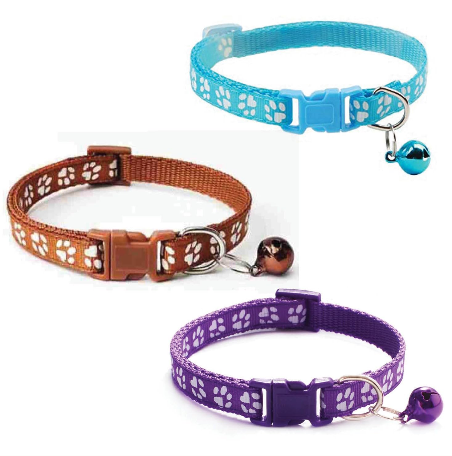 Litvibes Cat Collars Set of 3 with Bell,Kitten & Small Dogs Soft Adjustable Collar Safe,Solid & Protection Breakaway for Cats & Puppies,Cute Kitty Neckband with Paw Print-(Light Blue,Brown,Purple) (B0CXVK2BDZ) Amazon Price History, Amazon Price Tracker
