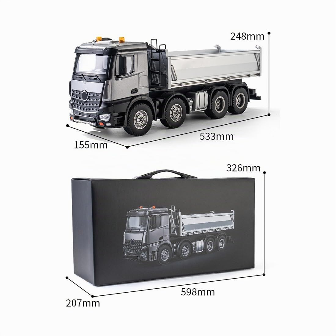 Camion à bascule RC à l'échelle 1:14, 12 canaux, avec benne basculante en aluminium