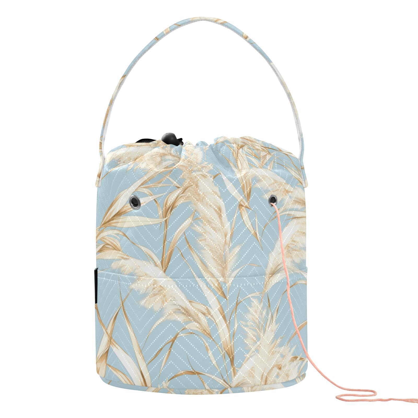 Golden Pampas Grass Light Blue Watercolor Style Crochet Storage Knitting Needle Organizer with Holes Needle Storage for Crochet Needle Knitting Accessories