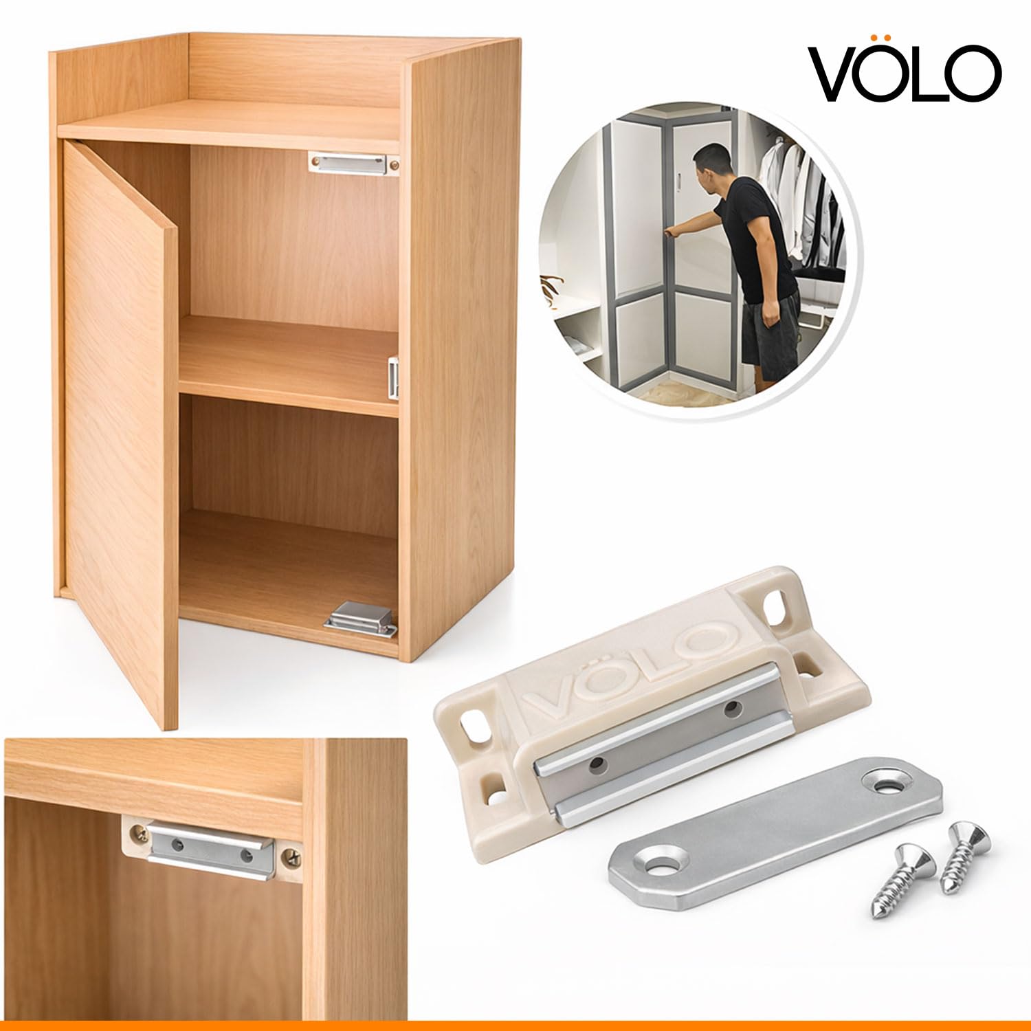 VOLO Pack of 5 Cabinet Magnetic Door Catcher – Strong PVC Door Magnet, Silent Door Closing, Cupboard Wardrobe Kitchen Door Catcher White — Amazon image 7