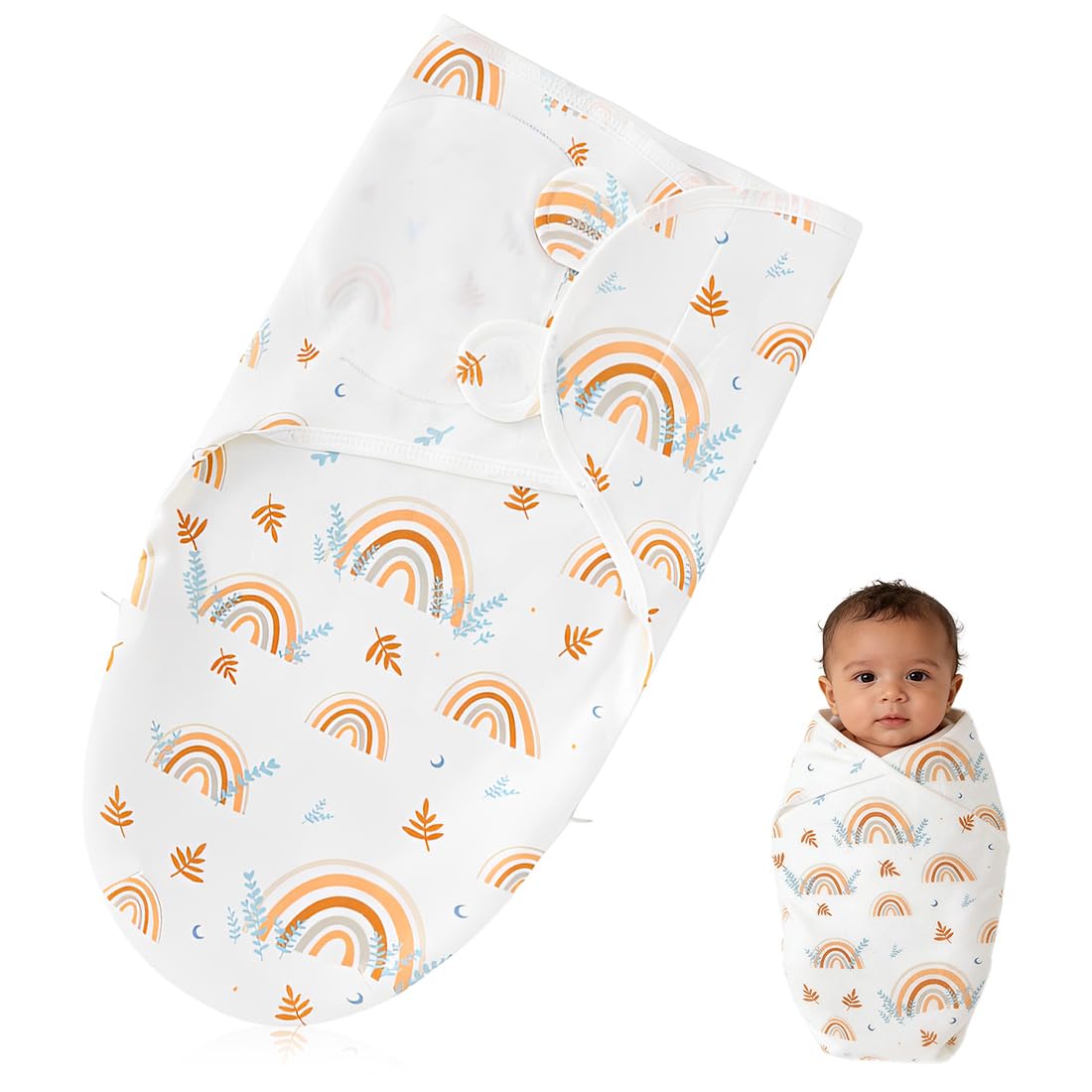 Saco De Dormir Bebe 0-3 Meses Algodón 100% Transpirable Ayuda Sueño, Equipamiento Inicial Recién Nacidos 73X50Cm Color Caqui Arcoíris 1 Unidad