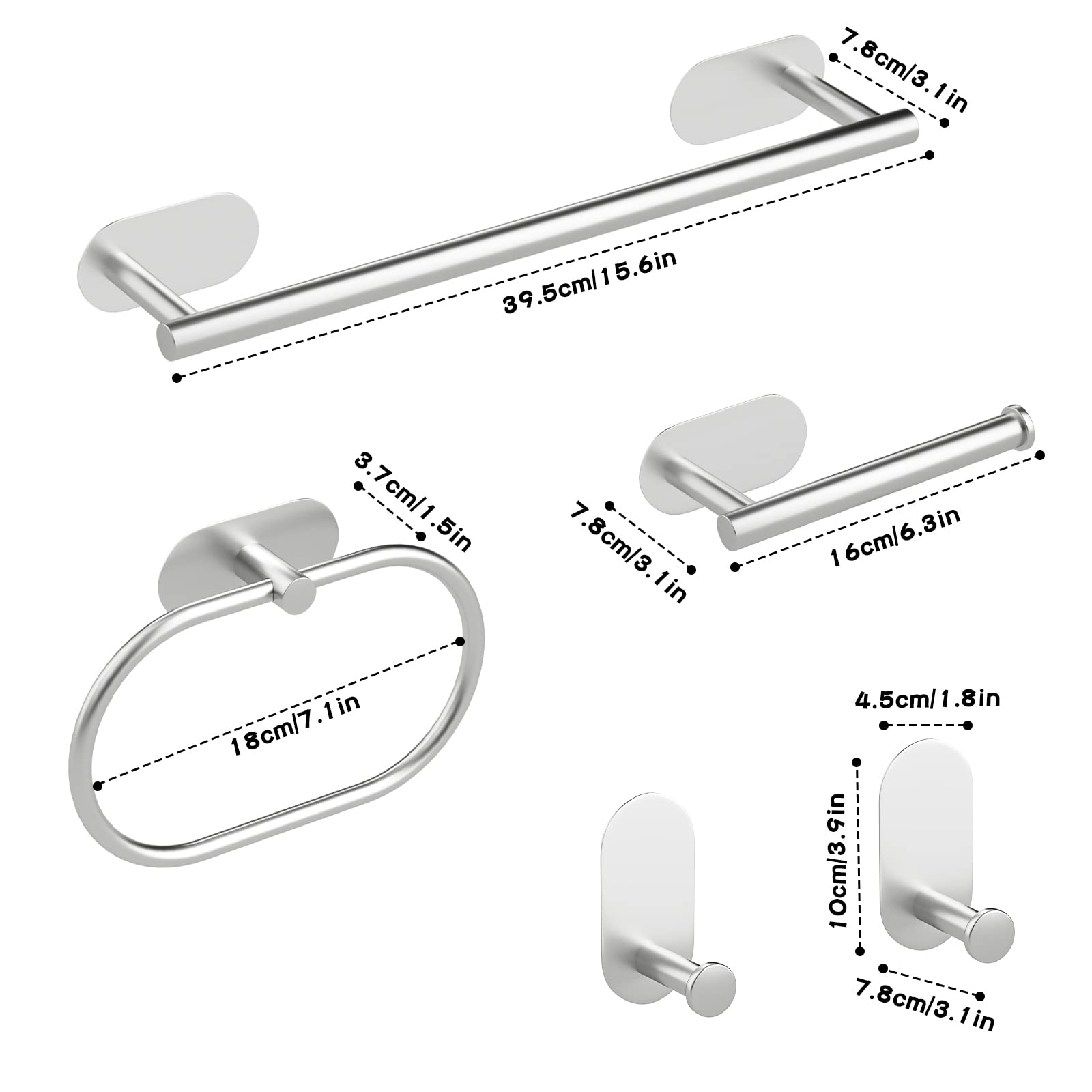 Juego de Accesorios de baño de 5 Piezas - Toalleros de Baño Anillo de Toalla Portarrollos para Papel Higién (Plata)