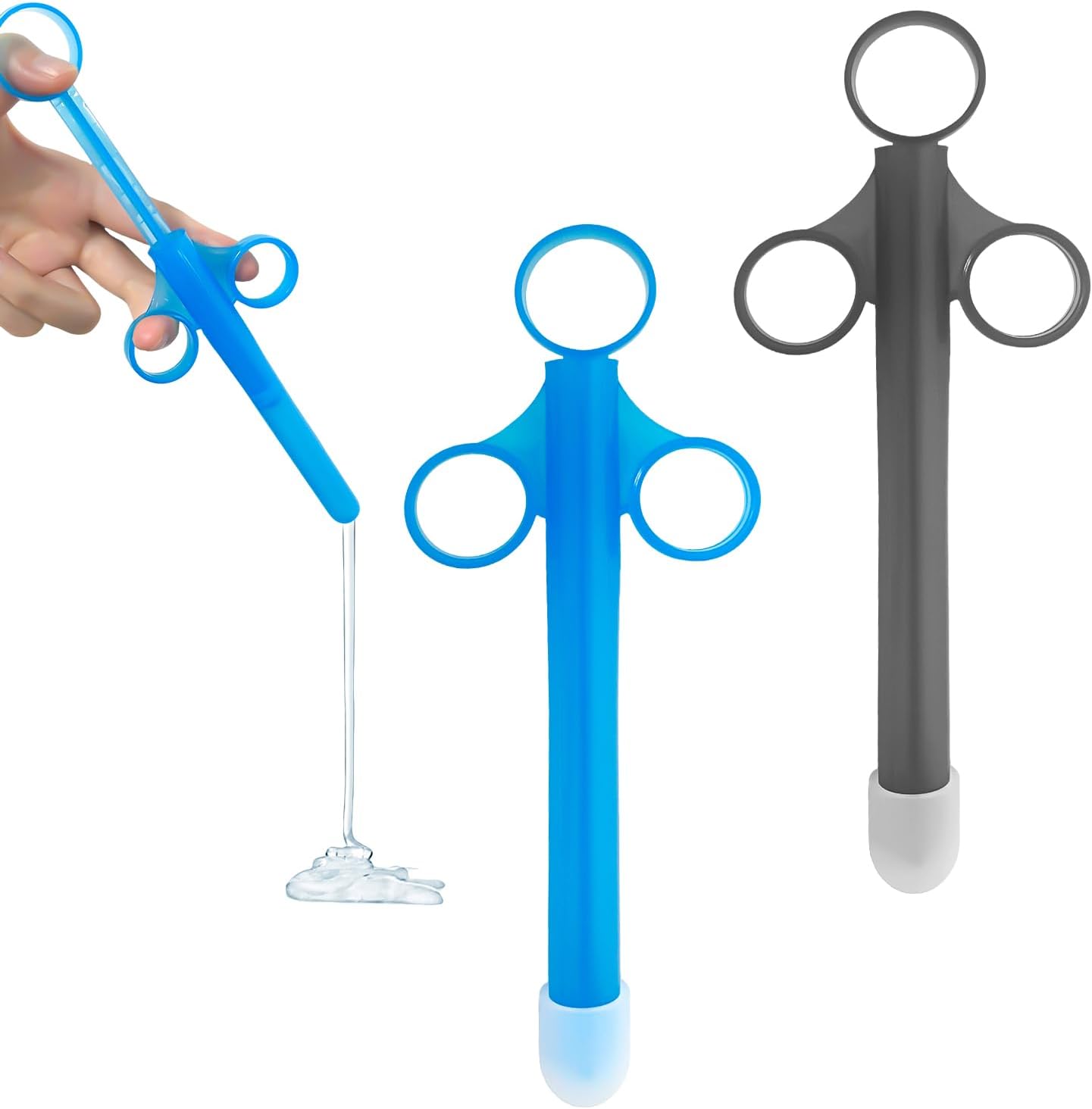 Pack of 2 Lubricant Applicators Reusable Syringe with Rounded Tip Lubricant Dispenser for Men and Women Blue & Grey