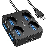 POWSAF Presa Multipla 8 Prese Quadrata, Ciabatta Elettrica con 4 USB e Interruttore – Multipresa Compatta per Casa, Ufficio, Nero