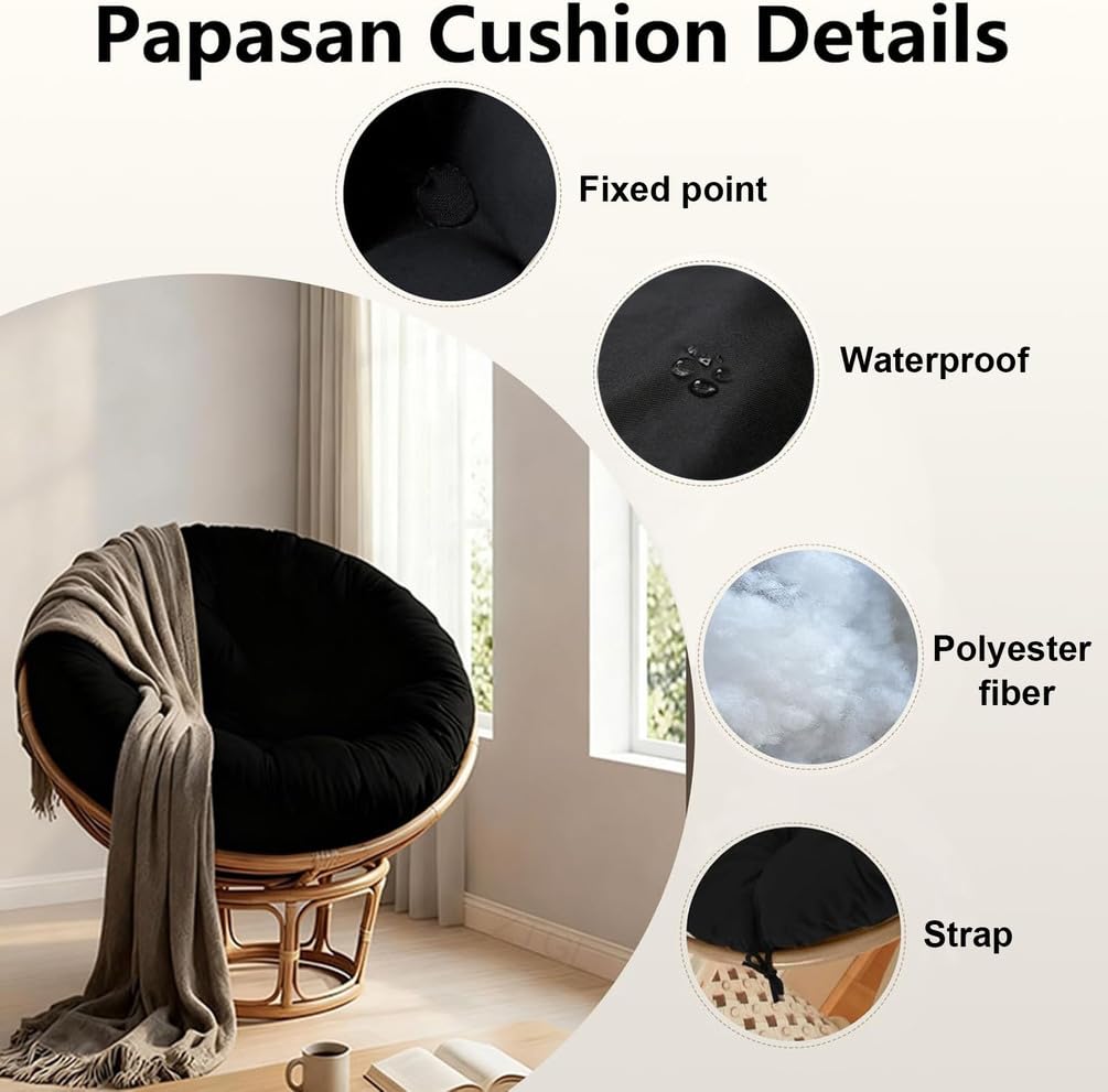 ZTGL Cojines Sillas Jardin Grande Papasan Cojines Exterior Cojin Redondo 150-180cm Cojin Silla de Ratán o Mecedoras Cojín Silla Huevo para Colgar Jardín Exterior,Interior,Light Gray,170x170cm