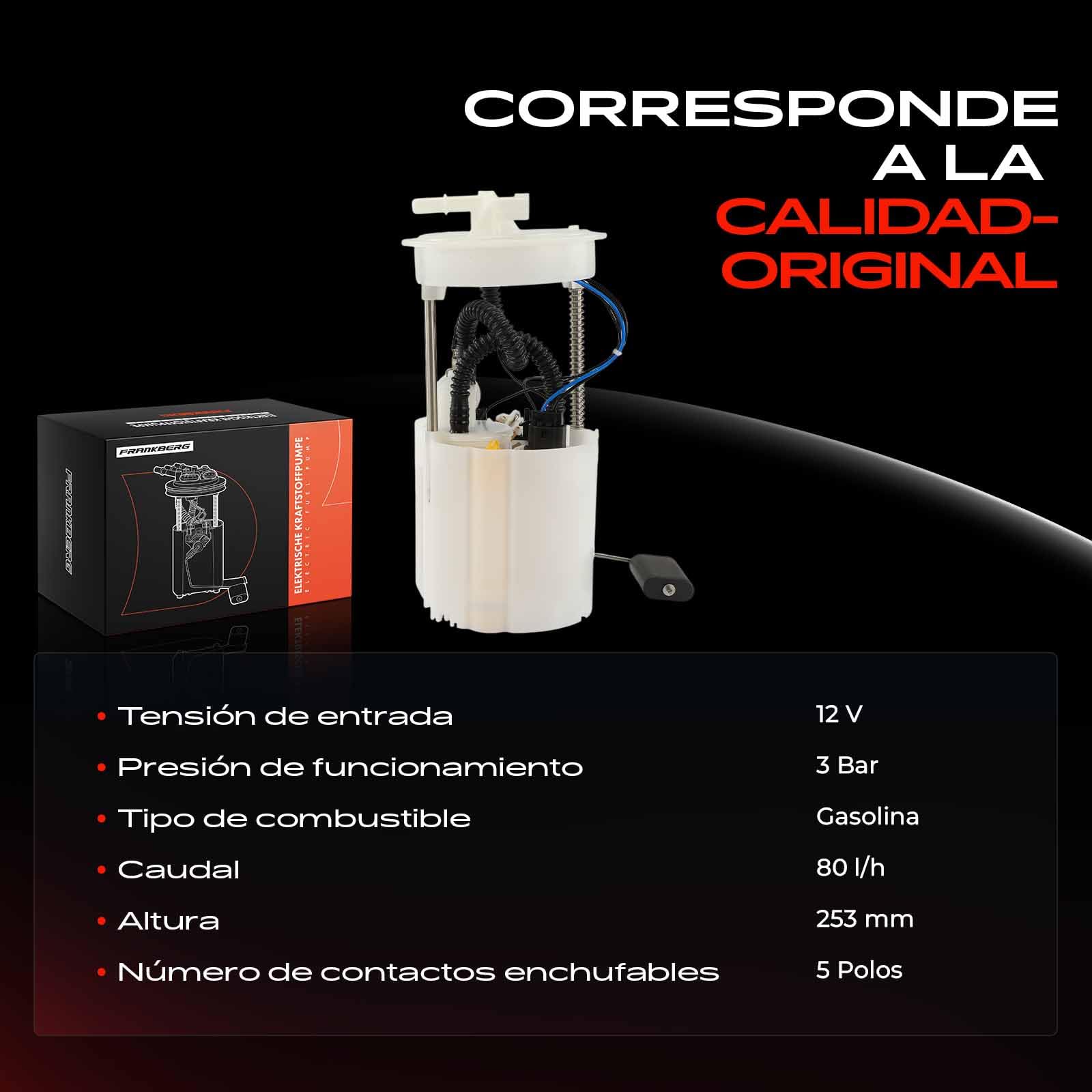 Frankberg Bomba de combustible bomba de gasolina conjunto de módulos de | sin sensor de presión, 5 pines, 17040-AV705; Compatible con: Primera Hatchback P12, Almera Tino V10, Primera P12