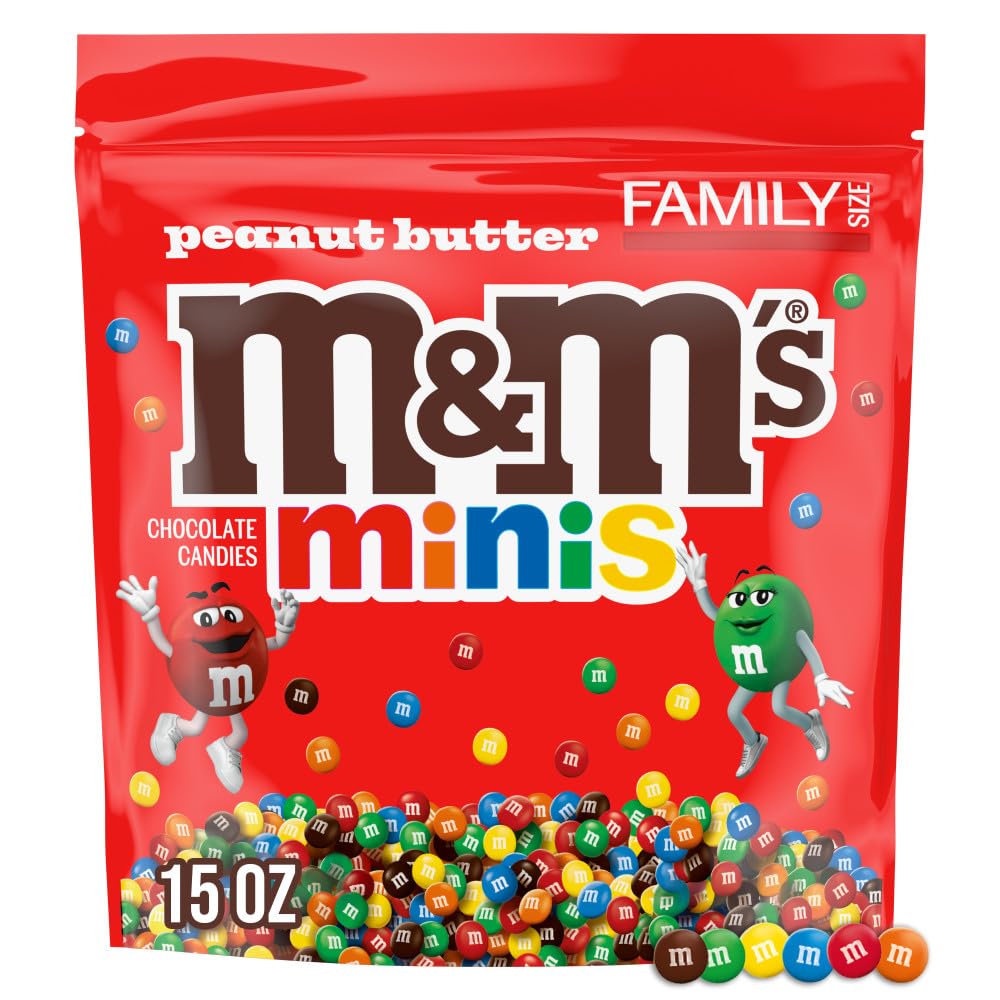 M&M'S Minis Peanut Butter Candy Bulk, Family Size, 15 Oz Bulk Resealable Bag, Candy Bag