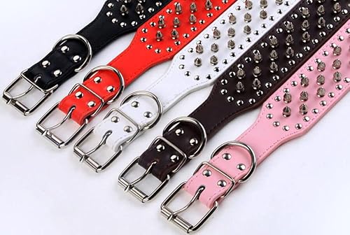 Miniatura 7 de Pimaodog Collar de perro con tachuelas, collar de cuero de 2 pulgadas para perros medianos y grandes, Pit Bull Mastiff Bully Boxer (M 17-20