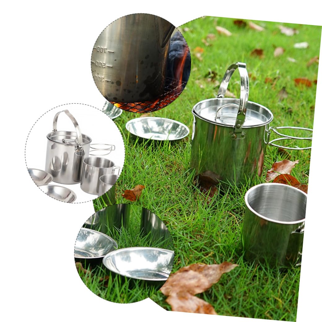 Camping Besteck mit Faltbarer Schüssel Tragbarem Outdoor-Becher und Edelstahl-wasserkocher für Picknick und Wandern Leicht und Einfach zu Reinigen
