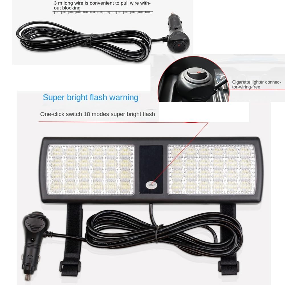 ZONTO 18Modes Ultrathin Car White LED Parabrezza Emergenza Avvertimento di Pericolo Lampada Lampeggiante Luci Stroboscopiche della Polizia Pannello Parasole