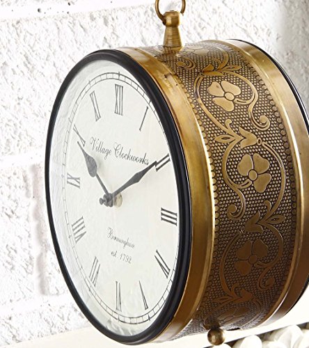 Tuzech Brass Finish Antique Style Round Hanging Wall Mount Home Decor Double Side Wall Clock Creative Classic British Look Clock Best For Gift (8 Inches) #TOP3