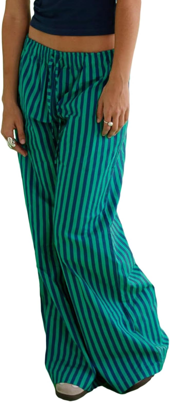 CazifferY2K Striped Pajamas Pants for Women Cute Wide Leg Pinstripe Sleep Pj Bottoms Low Rise Lounge Boxer Pants