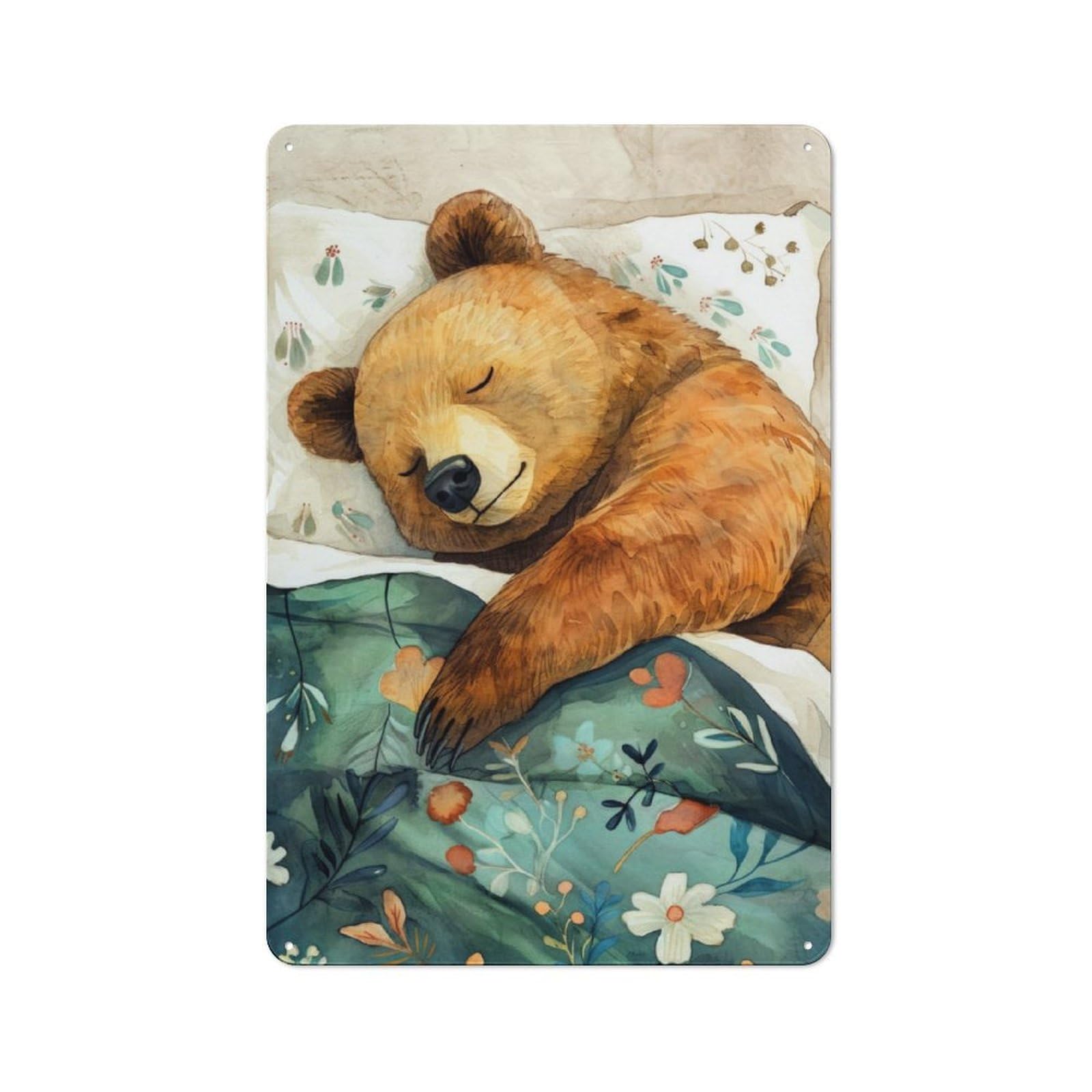 Vintage Bear Sleeping Vintage Tin Sign 30x20cm, Cafe Wall Decor for Bakery, Diner, Cafe Or Family Room