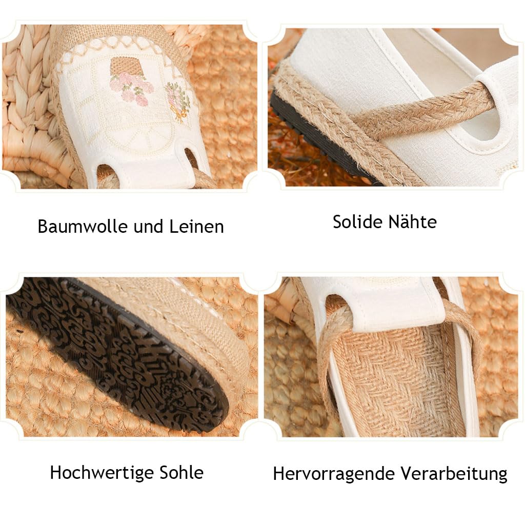Espadryle dla kobiet, lniane buty damskie na lato z podeszwą z juty, ręcznie haftowane wygodne wsuwane buty na co dzień