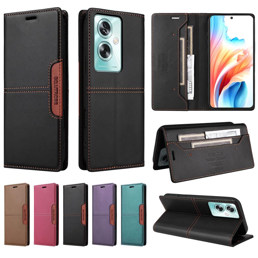 Generic Étui compatible avec Oppo A79 5G (couleur : noir) étui portefeuille en cuir magnétique à rabat
