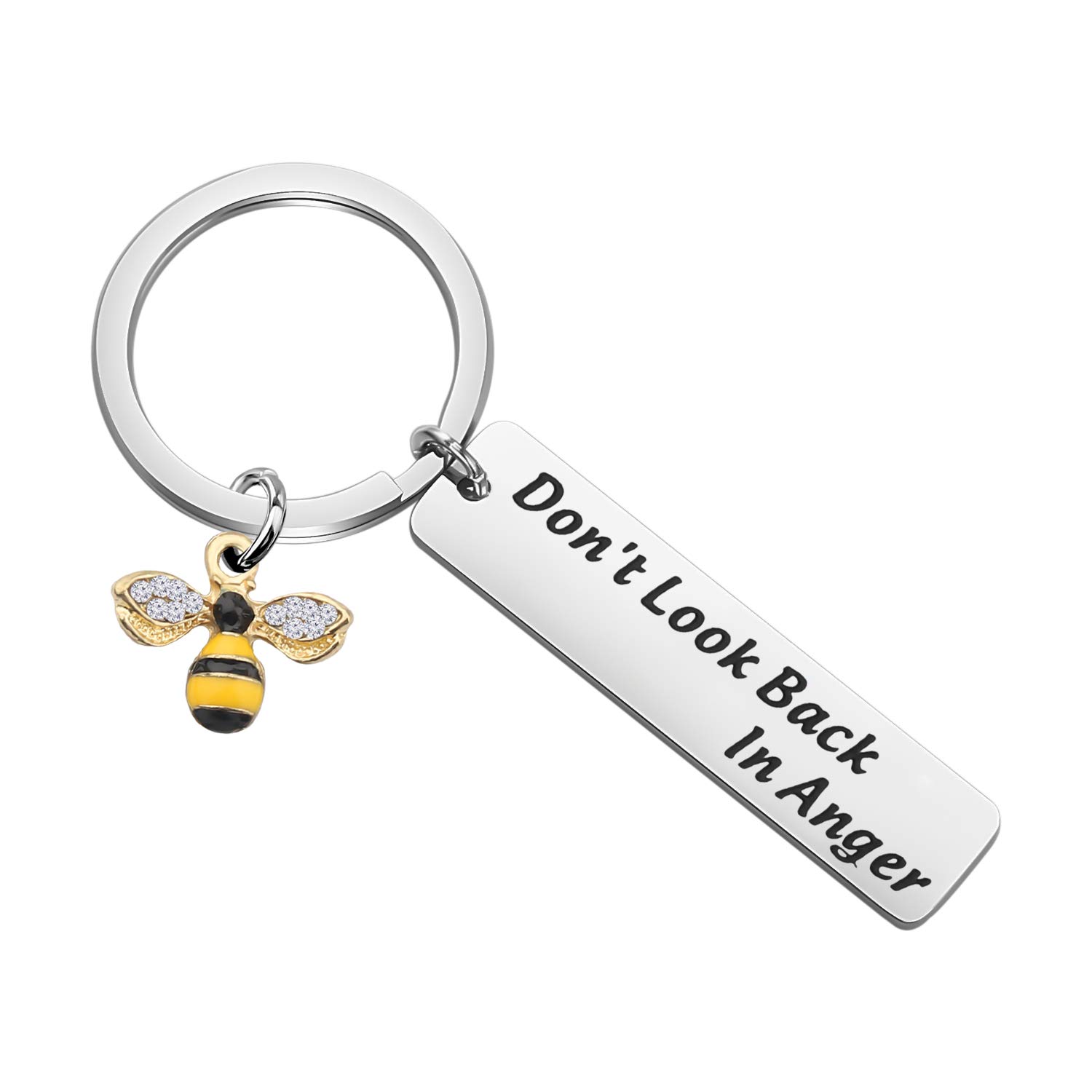 Bee Quote Don't Look Back In Anger Keychain Bee Jewelry Bee Lover Gift Bee Charm Keychain