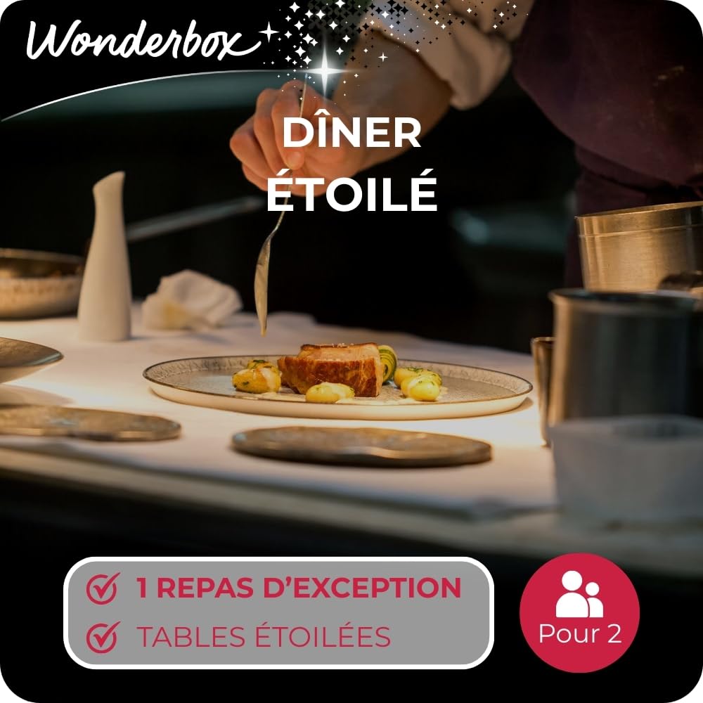 WONDERBOX - Dîner Étoilé - Coffret Cadeau - Idée Cadeau Gastronomie | 1 repas d'excellence - 5 restaurants étoilés - Mise en scène recherchée, raffinée et sophistiquée, fraîcheur et saisonnalité
