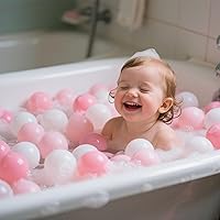 Vista 7 de GOGOSO Pelotas para hogueras de 100 unidades para niños pequeños, bolas de plástico para piscina y accesorios de fiesta rosa, decoración