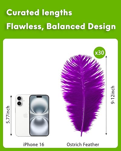 Miniatura 2 de NEWONG 30 plumas de avestruz moradas naturales a granel de 9-12 pulgadas (9.1-11.8 in) jarrón para manualidades, boda, hogar, fiesta, centros de