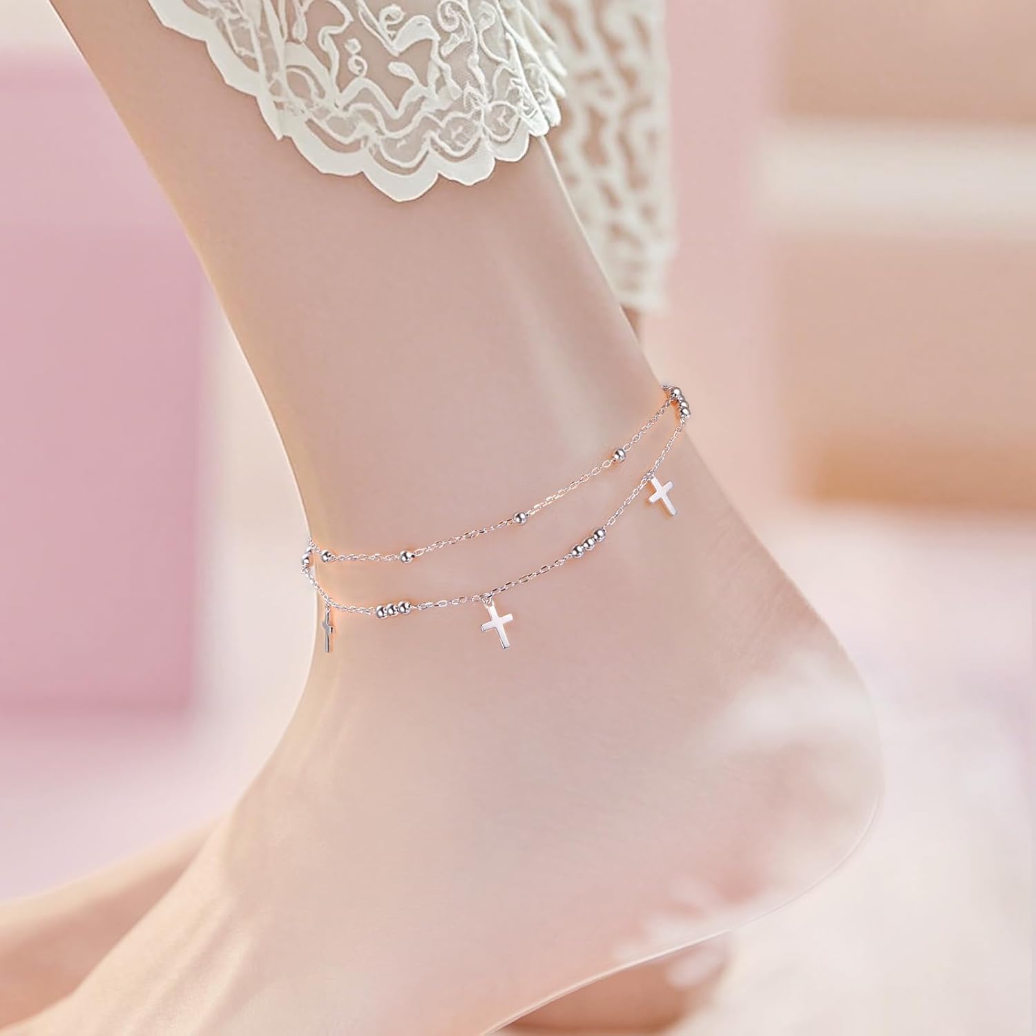 Anklet for Women S925 Sterling Silver Adjustable Plus Foot Plus Ankle Bracelet Jewelry - Image 2
