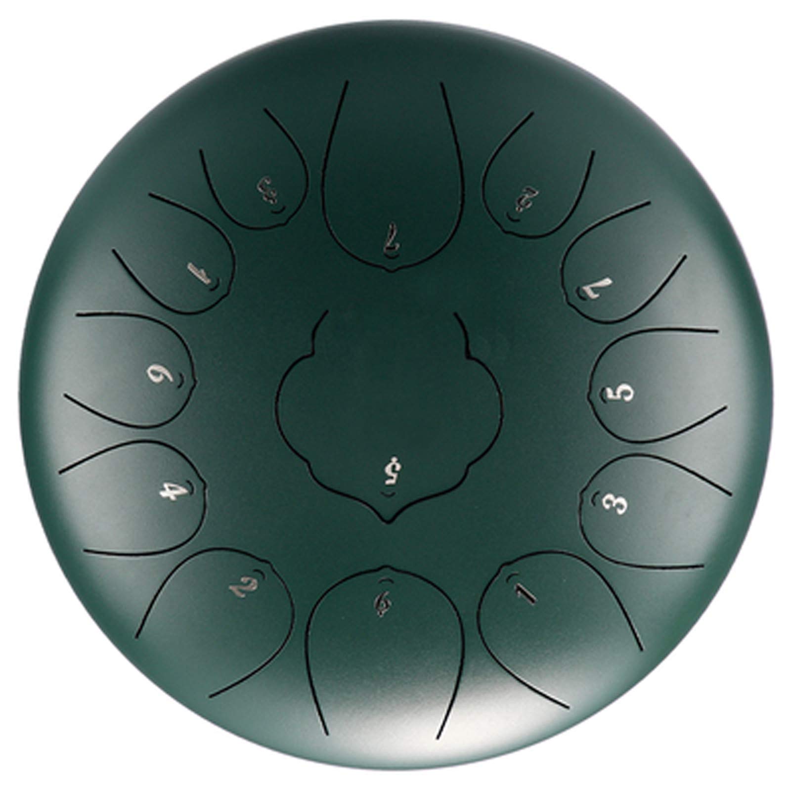 10-Inch Steel Tongue Drum, 11-Note Percussion Tambourine, Tank Drum with Bag, Wooden Mallets, Used for Concert, Spiritual Healing, Yoga,Green