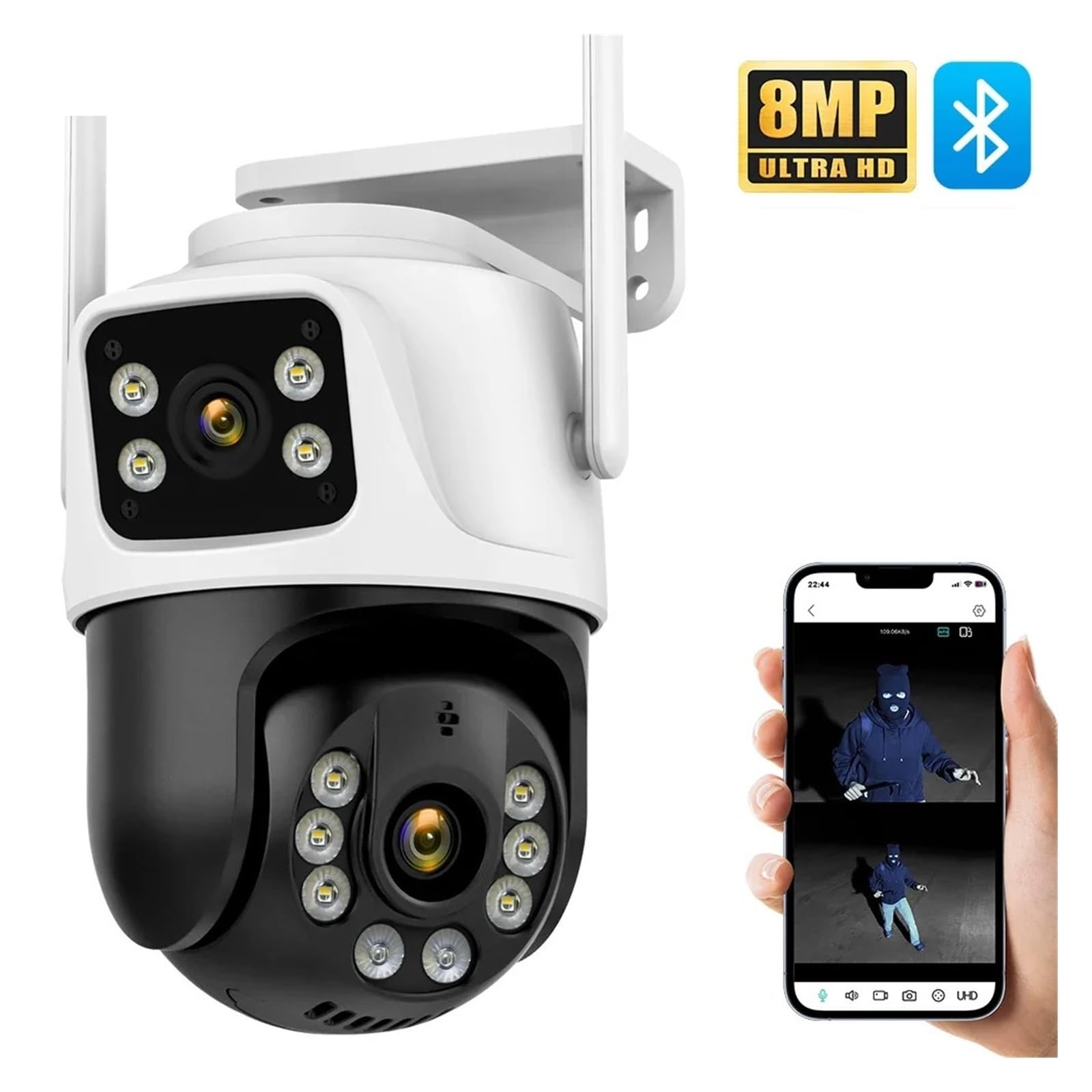 Zewnętrzny 360° Wi-Fi CCTV Ochrona IP Bezprzewodowy nadzór wideo 8MP 4K dla inteligentnych kamer domowych Łatwa instalacja(4K 8MP add 64G)