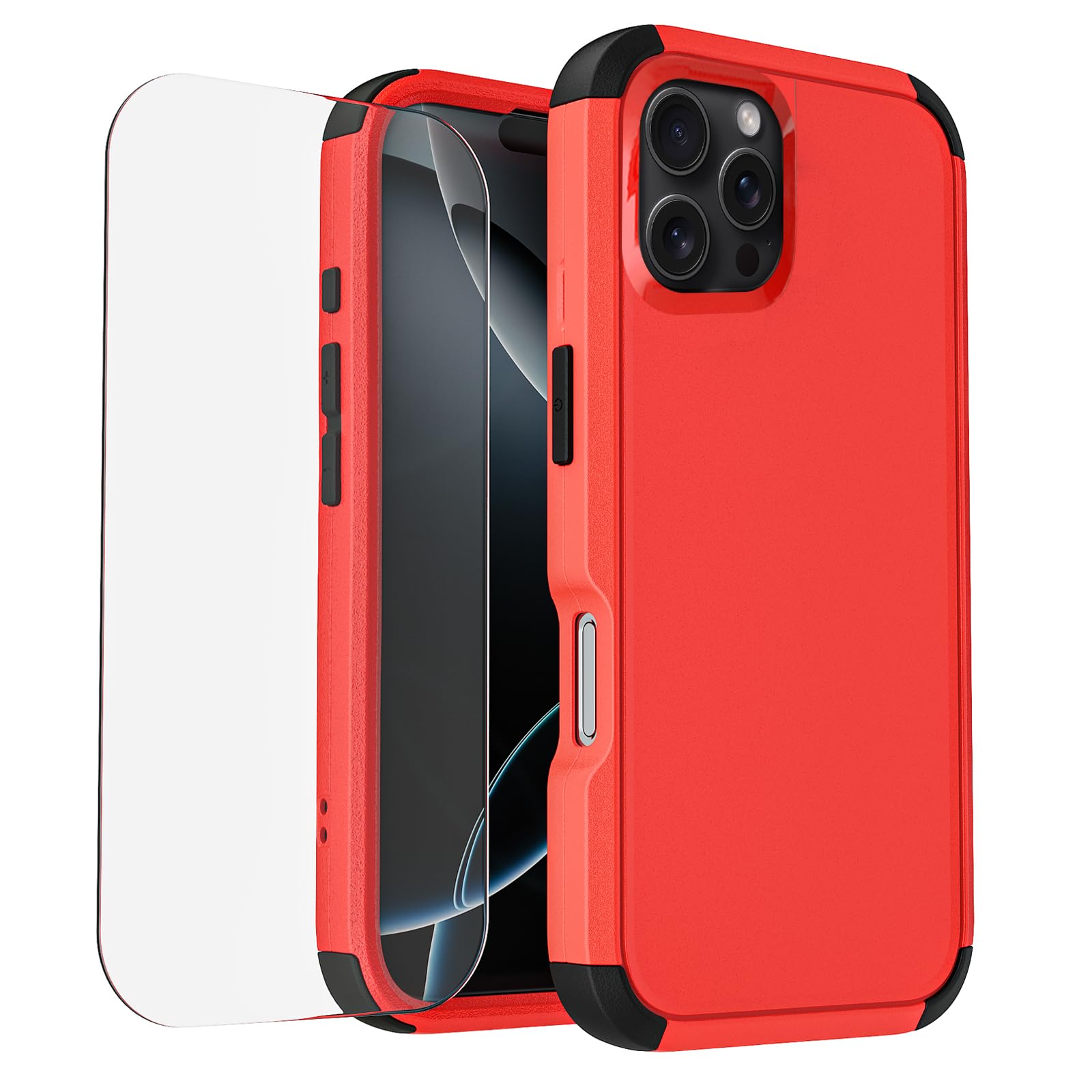 Compatible with iPhone 16 Pro Max Phone Case with Tempered Glass Screen Protector - 3 in 1 Shockproof Shock-Resistant Drop Protection Non-Slip