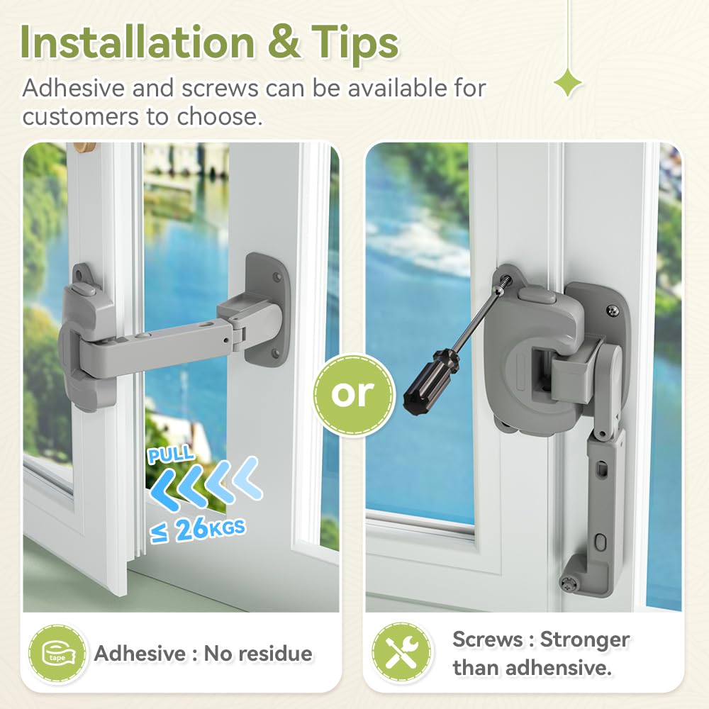 SAFELON 2 Piezas Actualizado Limitador de ventana de seguridad para niños, Ventana Gap Tamaño Bebé Seguridad Ventana Restrictiva, Cerradura de Seguridad de Ventana (Gris)